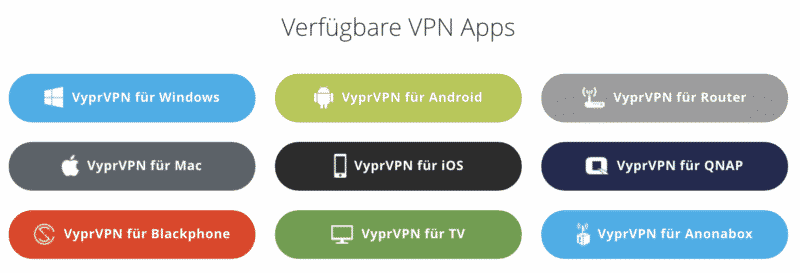 Verfügbare VyprVPN Apps