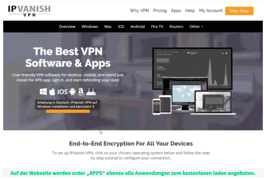 Webseite von IPVanish