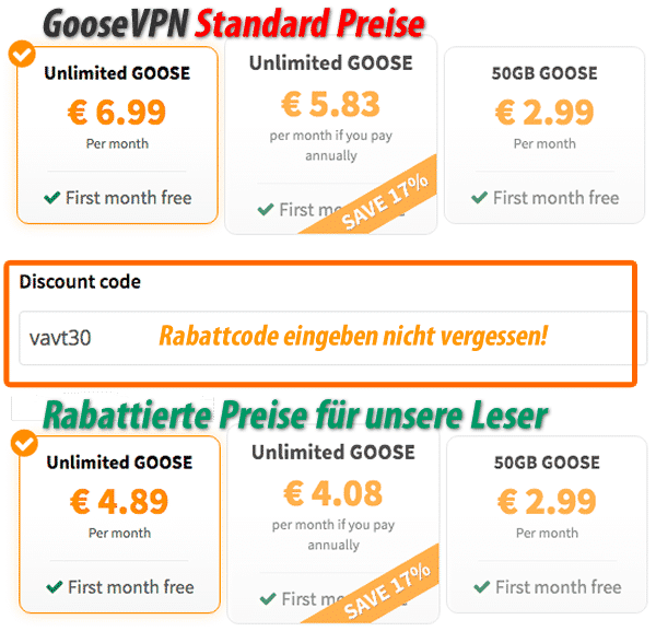 GooseVPN exklusive Rabatte fuer Leser