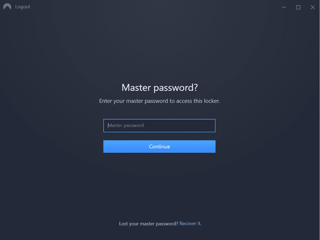 Enter NordLocker master password
