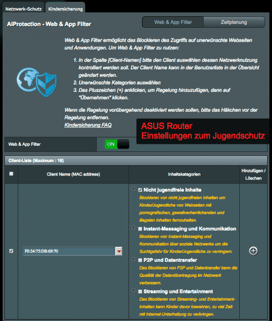 ASUS Router Jugend/Kinderschutz integriert (Optional)