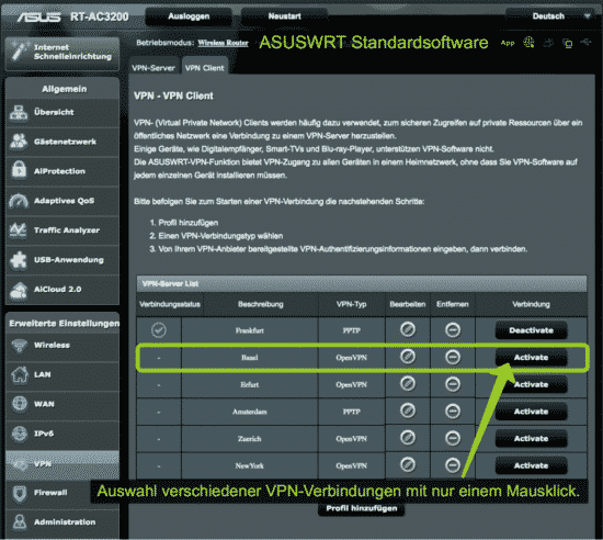 ASUS Router VPN-Client Verwaltung