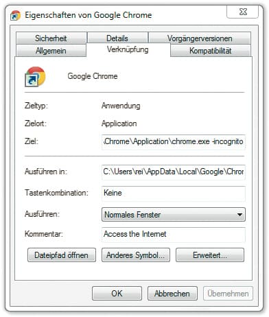 Google Chrome immer Inkognito starten