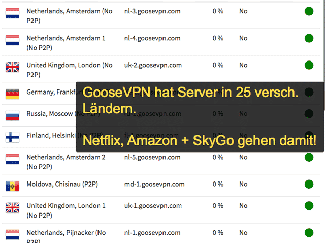 GooseVPN Server & Standorte