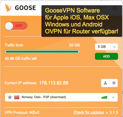 GooseVPN Software für Windows, Mac, iOS und Android