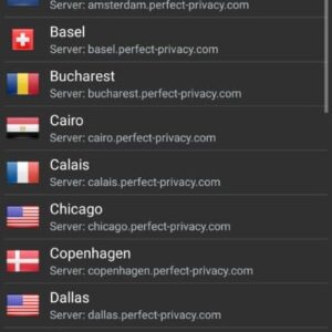 Perfect Privacy für Android - Serverauswahl