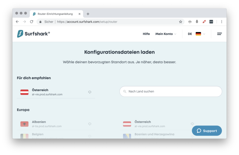 Surfshark Konfigurationsdateien für Router