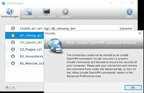 Viscosity OpenVPN Fehlermeldung
