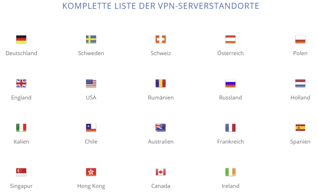 VPN-Serverstandorte von WebSecuritas